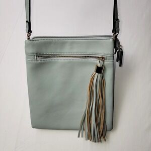 BRENTANO Vegan Multi-Zip Crossbody Handbag Purse with Tassel Accents Opal Blue